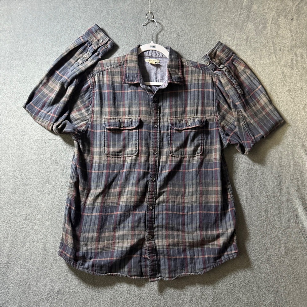 Carbon 2 Cobalt Mens Plaid Double Layer Cotton Button Down Shirt Blue Grey M